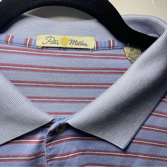 Peter Millar men's blue red striped Short Sleeve Striped polo shirt in size XL - Picture 3 of 7